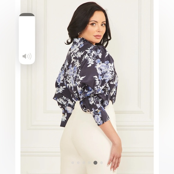 Marciano Floral 🌺 Pattern Silk Blouse with Balloon Sleeves - Size S - Picture 5 of 10